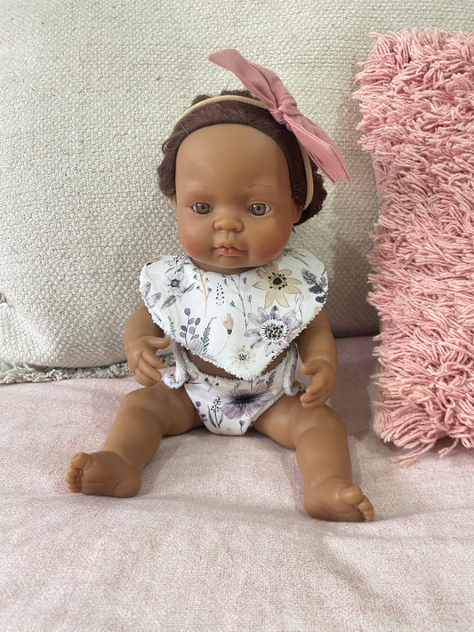 Doll Diaper and Bib- Matching Set- Vintage Florals