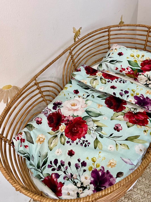 Doll Bedding Set- Blue Florals