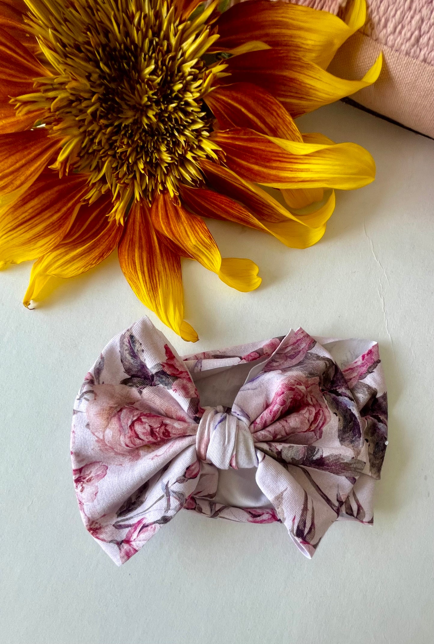 Knit Headband Bow-Blush Florals