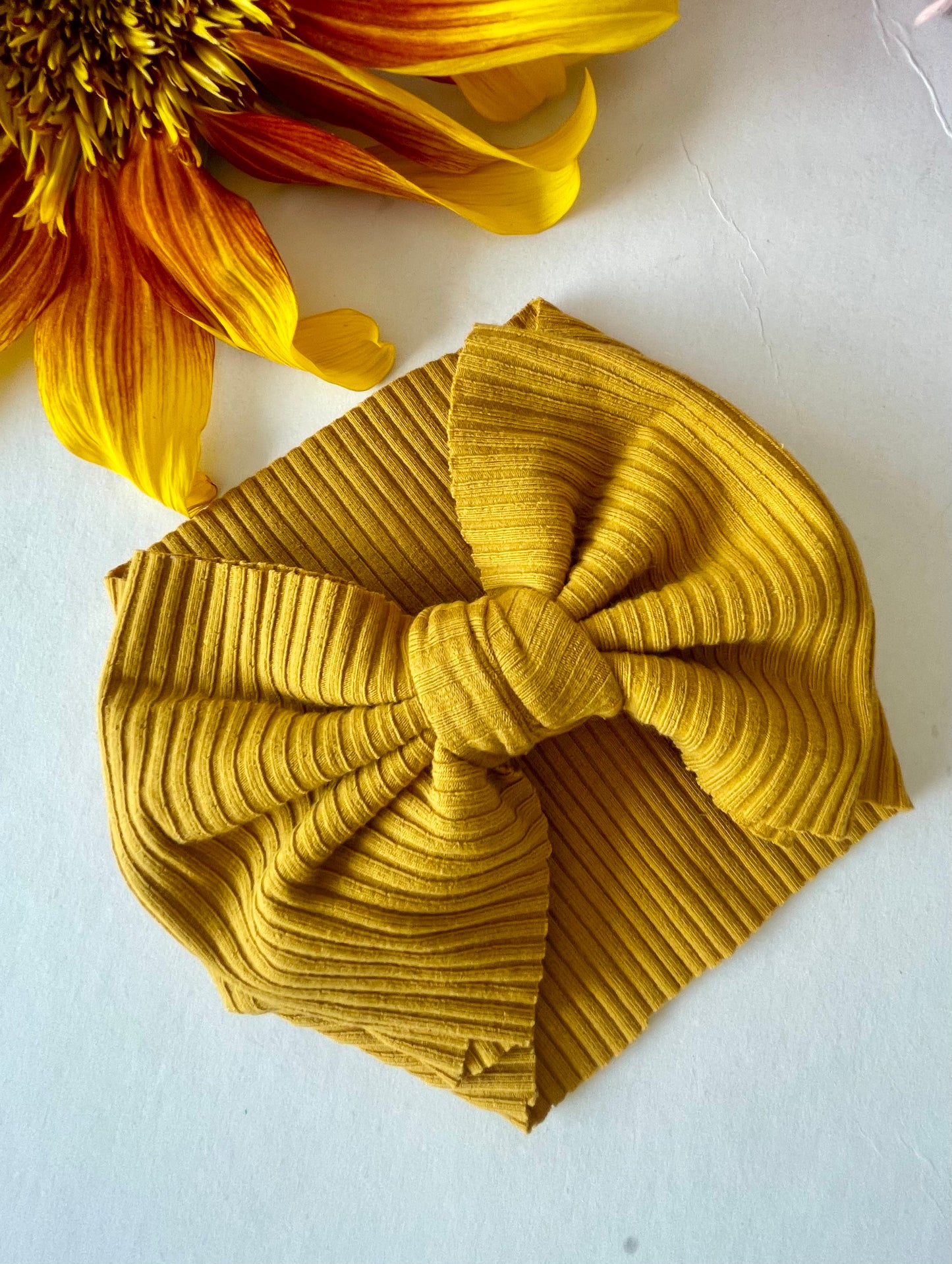 Knit Headband Bow- Ribbed Mustard Yellow