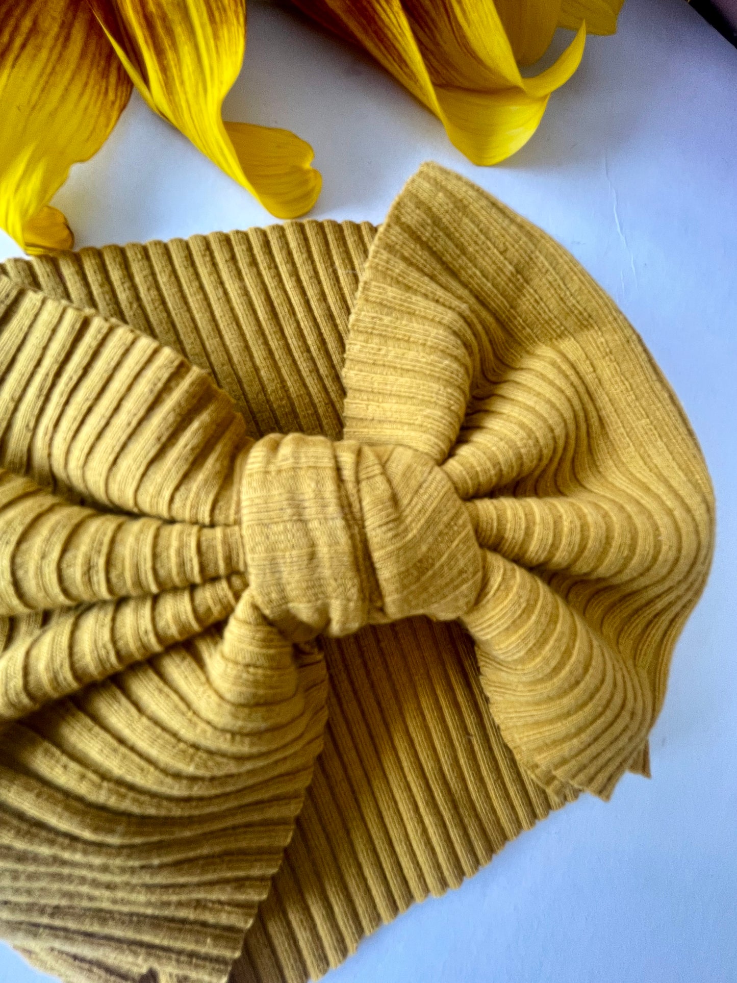 Knit Headband Bow- Ribbed Mustard Yellow