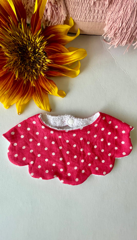 Scalloped Bibs- Pink Linen Polkadots