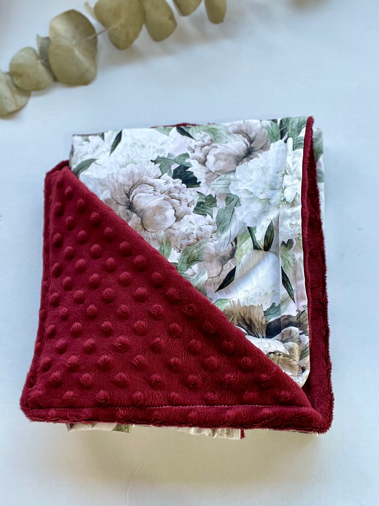 Baby Cot Blanket- Red & Dark Florals