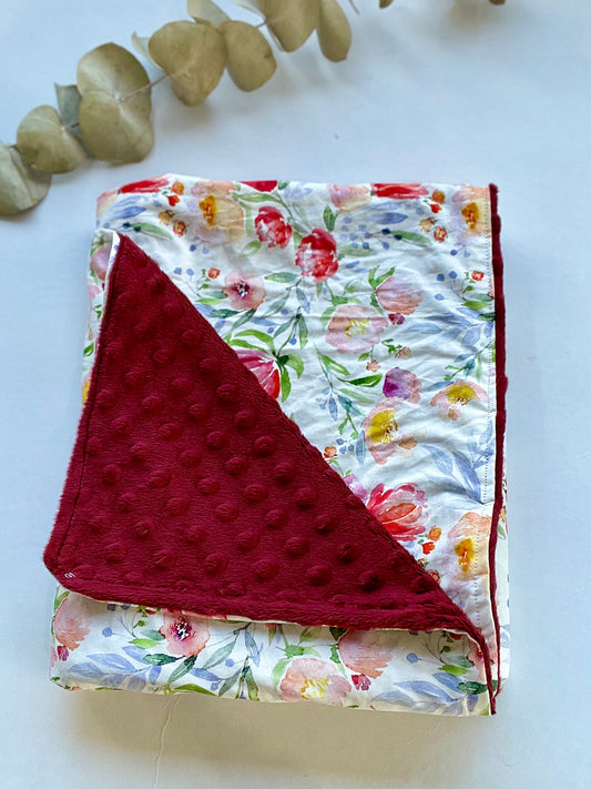 Baby Cot Blanket- Red & Light Florals